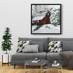 Encadré 36 x 36 - Grange rouge dans la neige