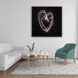 Encadré 36 x 36 - Feux d'artifices en coeur rouge et bleu