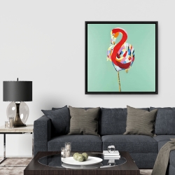 Framed 36 x 36 - Colorful abstract flamingo