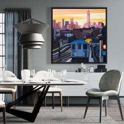Framed 36 x 36 - Sunset over the subway in new-york