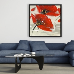 Framed 36 x 36 - Abstract red flowers in the wind