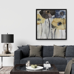 Framed 36 x 36 - Gray blue and yellow flowers