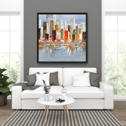 Framed 36 x 36 - Colorful buildings with water reflection