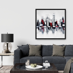 Framed 36 x 36 - Gray and red cityscape