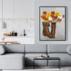 Framed 36 x 48 - Boots with daisies flowers
