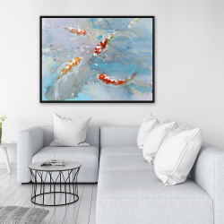 Framed 36 x 48 - Koi fish swimming in blue water