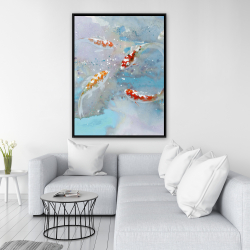 Framed 36 x 48 - Koi fish swimming in blue water