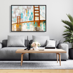 Framed 36 x 48 - Golden gate with turquoise paint spots