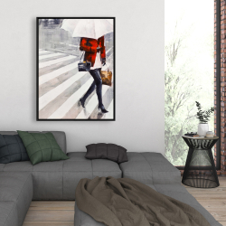 Encadré 36 x 48 - Femme marchant avec son parapluie