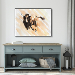 Framed 36 x 48 - Bull running watercolor