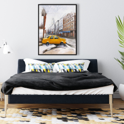 Framed 36 x 48 - Taxi in the street sketch