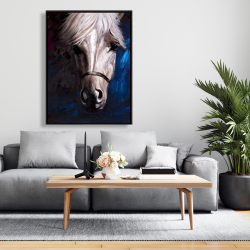Encadré 36 x 48 - Cheval blanc sur fond bleu