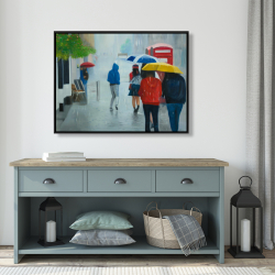 Framed 36 x 48 - People walking under umbrella by a rainy day