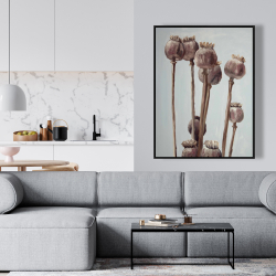 Encadré 36 x 48 - Plantes à tête de pavot sépia