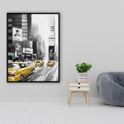 Framed 36 x 48 - Times square and yellow taxis