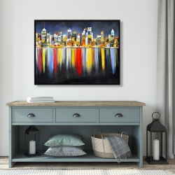 Framed 36 x 48 - Colorful reflection of a cityscape by night