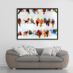 Encadré 36 x 48 - Beaucoup d'oiseaux colorés sur un fil
