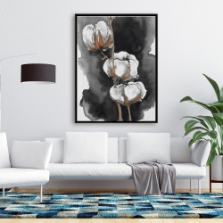Framed 36 x 48 - Watercolor cotton flowers