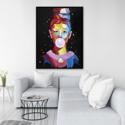 Framed 36 x 48 - Colorful audrey hepburn portrait with bubblegum