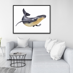 Framed 36 x 48 - Watercolor blue whale