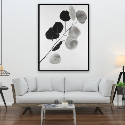 Encadré 36 x 48 - Branche en tons de gris et feuilles rondes