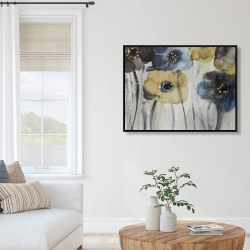 Framed 36 x 48 - Gray blue and yellow flowers