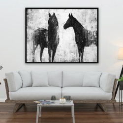 Encadré 36 x 48 - Chevaux blancs et noirs