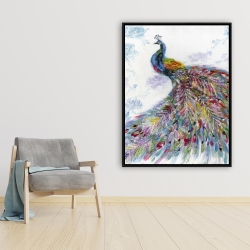 Framed 36 x 48 - Majestic peacock with flowers