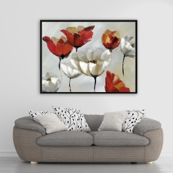 Framed 36 x 48 - Abstract red and white flowers