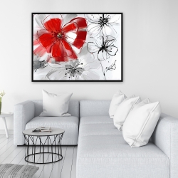 Encadré 36 x 48 - Fleurs rouges et grises
