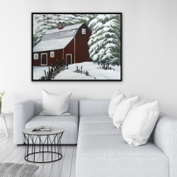 Encadré 36 x 48 - Grange rouge dans la neige