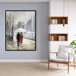 Framed 36 x 48 - Couple walking under the rain