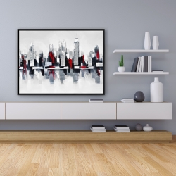 Framed 36 x 48 - Gray and red cityscape