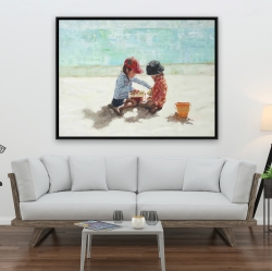 Encadré 36 x 48 - Fillettes à la plage