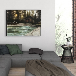 Framed 36 x 48 - Cabin in the forest