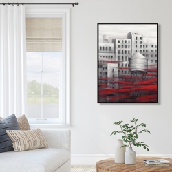 Framed 36 x 48 - Gray city with red clouds