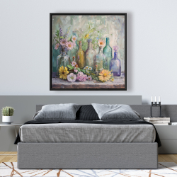Framed 48 x 48 - Flowers and bottles