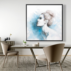 Framed 48 x 48 - Watercolor abstract girl profile view