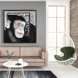 Framed 48 x 48 - Monkey listening to radio