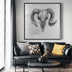 Framed 48 x 48 - Grayscale aries skull