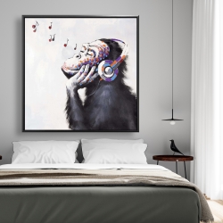 Framed 48 x 48 - Monkey listening music