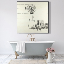 Framed 48 x 48 - Vintage old texas windmill