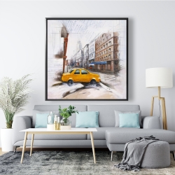 Framed 48 x 48 - Taxi in the street sketch