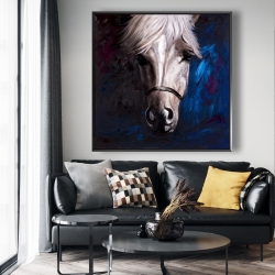 Encadré 48 x 48 - Cheval blanc sur fond bleu