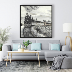 Framed 48 x 48 - Steam engine train