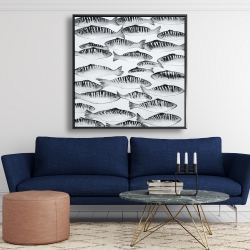 Framed 48 x 48 - Gray shoal of fish