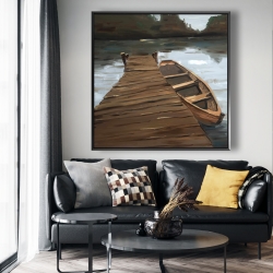 Framed 48 x 48 - Lake, dock and boat