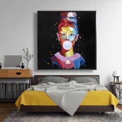 Framed 48 x 48 - Colorful audrey hepburn portrait with bubblegum
