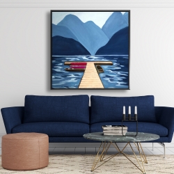 Framed 48 x 48 - Lake, quai & mountains
