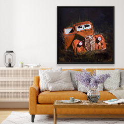 Framed 48 x 48 - Humpy old car by night